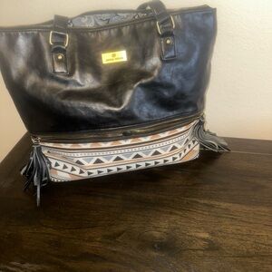 Anna Nova Black Aztec Leather Tote Purse